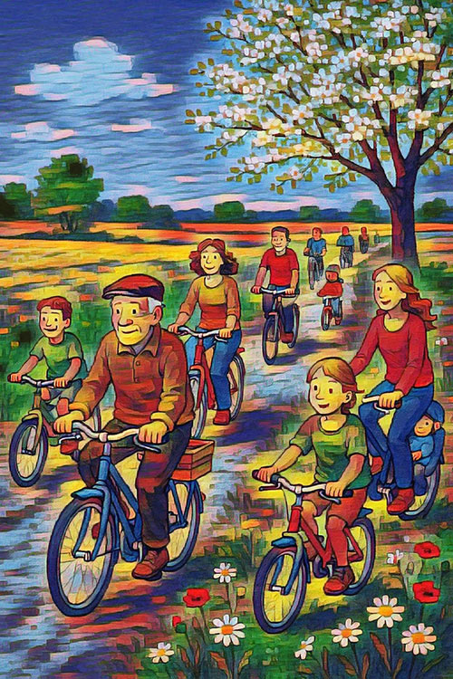 Menschen fahren gemeinsam Fahrrad und sind in Erkrath unterwegs