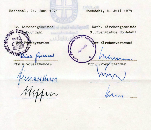 Grundsatz-Vereinbarung zwischen der Evangelischen Kirchengemeinde Hochdahl und der Katholischen Kirchengemeinde St.Franziskus Hochdahl