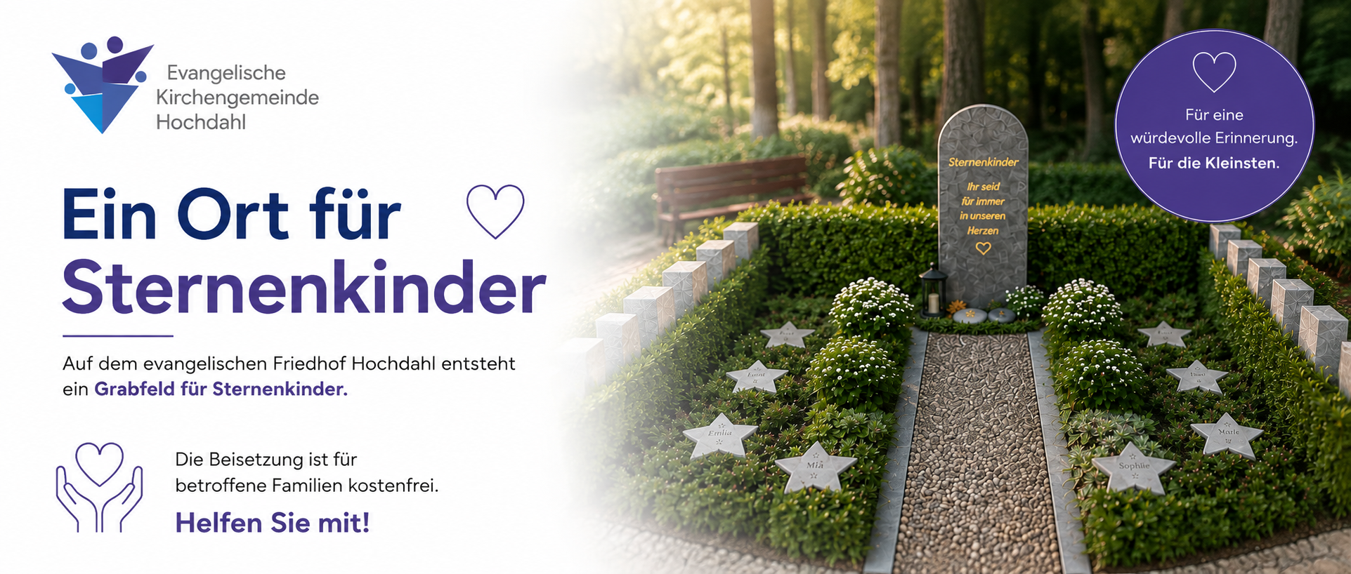 Visualisierung des geplanten Grabfeldes für Sternenkinder auf dem evangelischen Friedhof Hochdahl